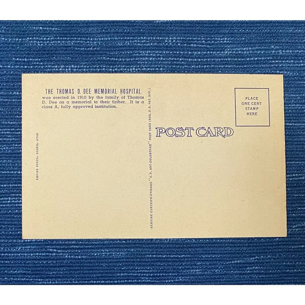Vintage Thomas D Dee Memorial Hospital Linen Postcard Unposted Ogden Utah 39B